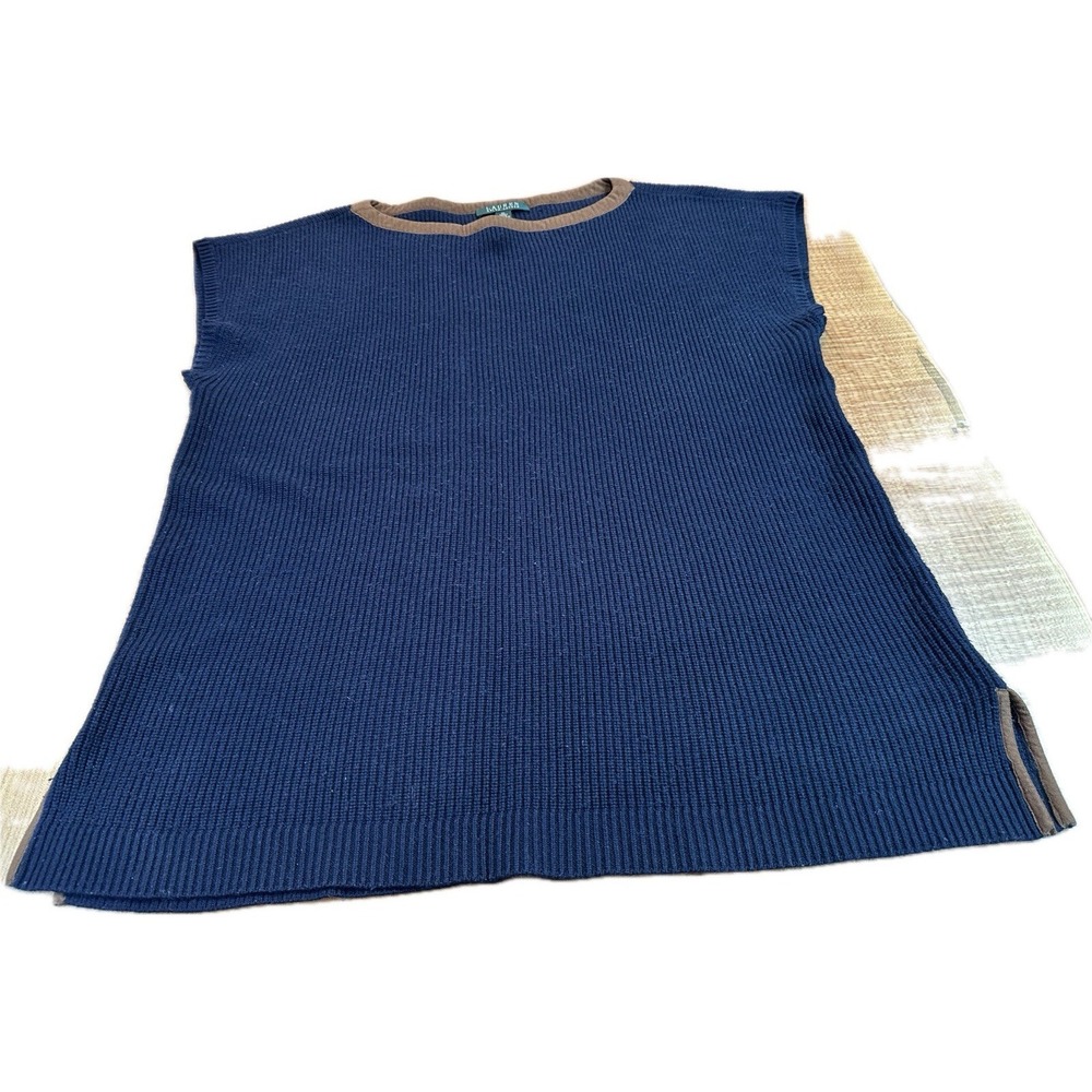 Lauren Ralph Lauren Sweater Vest Wool Blend Navy Blue Sleeveless Womens Size XL